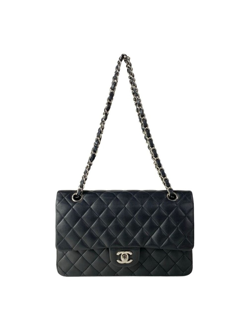 Chanel Shoulder Bag Double Flap Quilted Black Gold Chain Lambskin